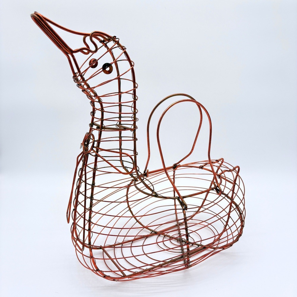 Vintage Copper Wire Duck Egg Basket Farmhouse Rustic Country Kitchen Egg Holder